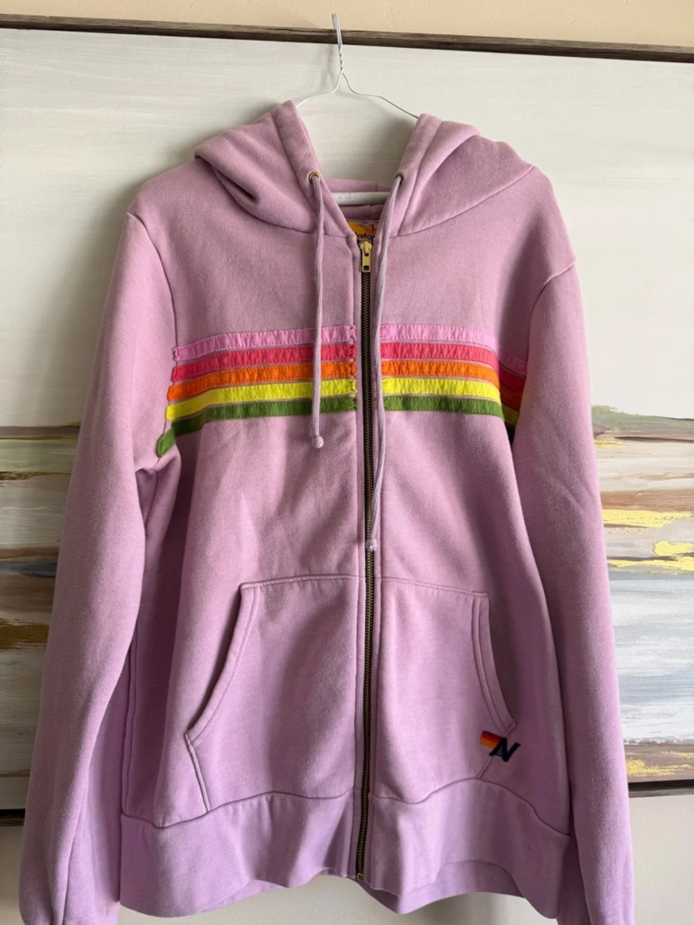Aviator Nation 5 Stripe Full Zip purple Hoodie,size L - Picture 3 of 6